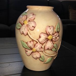 Pink with pink flowers ceramic vase.